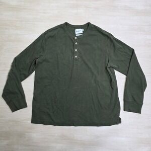 Goodfellow & Co Mens XL Olive Green Waffle Knit Thermal Henley Long Sleeve Shirt